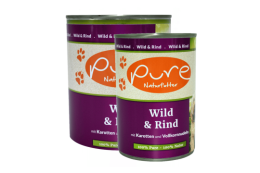 PURE - Hundemenü Wild & Rind mit Karotten und Vollkornnudeln - 6er Pack
